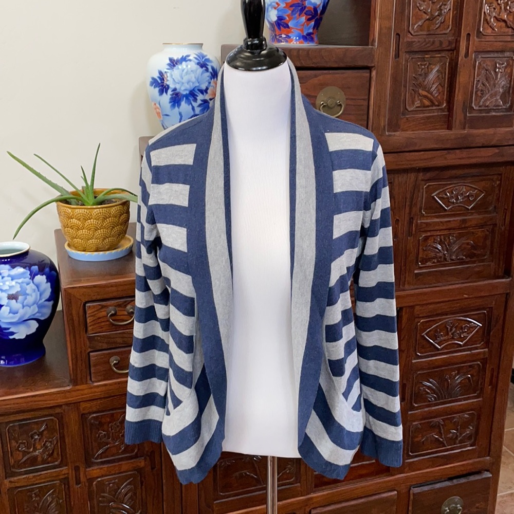 Verve Ami Large Striped Open Cascade Cardigan